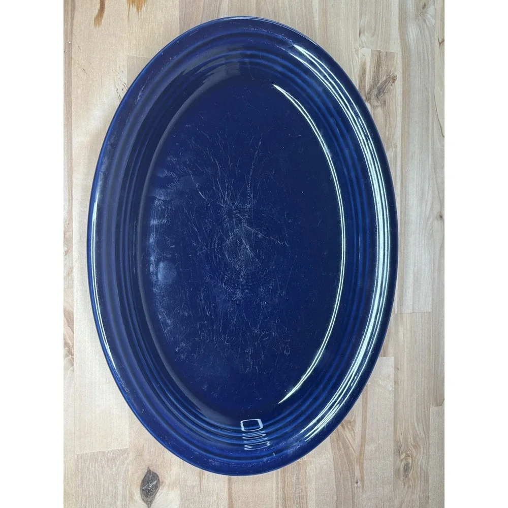 Fiesta Homer Laughlin Dark Blue Oval‎ Ceramic Platter 13 3/8